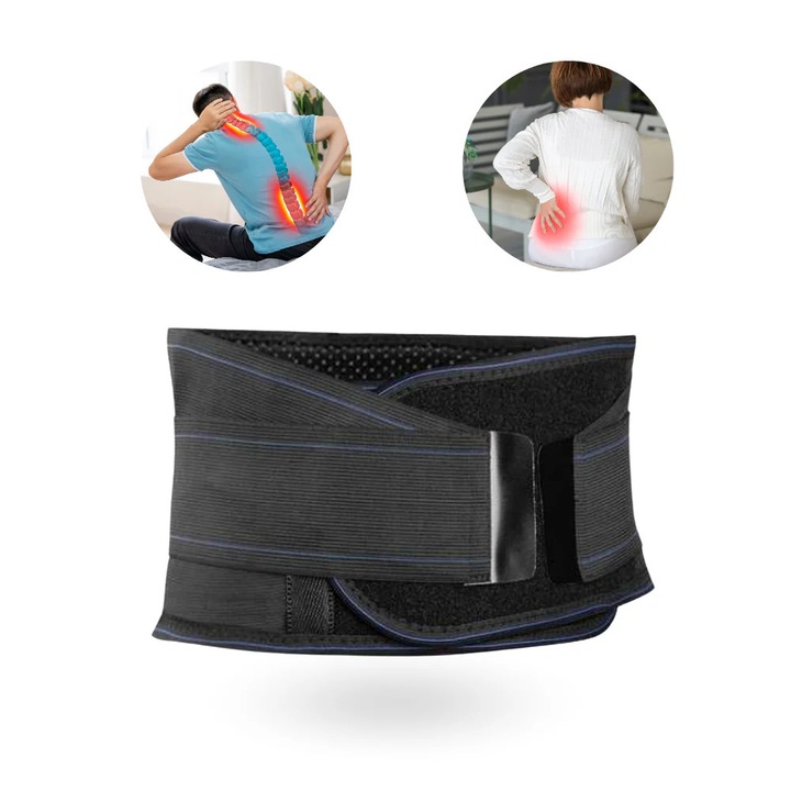 Centura Lombara Magnetica Mixla® cu 25 de Magneti pentru Dureri de Spate, UNISEX, Negru, Marime L