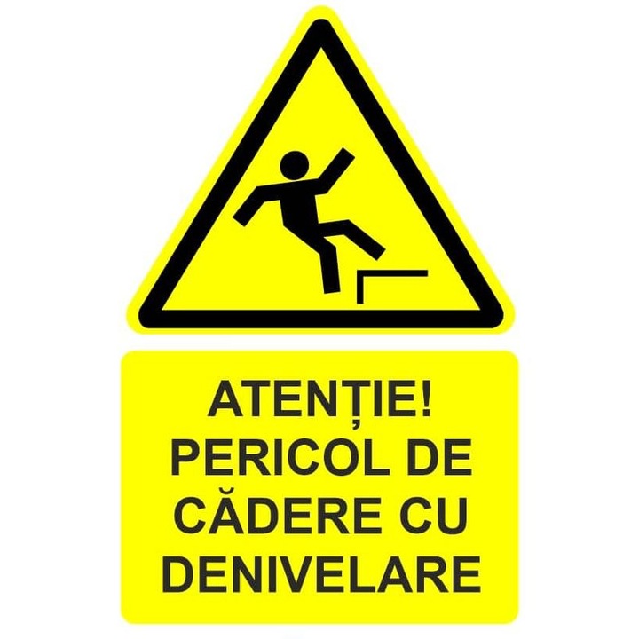 Indicator Atentie pericol de cadere cu denivelare indicator de avertizare, Sticker autocolant, Cri-Flo, Dimensiune A5 21x15 cm