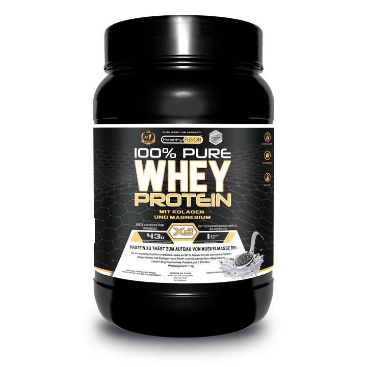 Proteina din zer cu colagen și magneziu, Healthy Fusion, 1000g, biskuiti