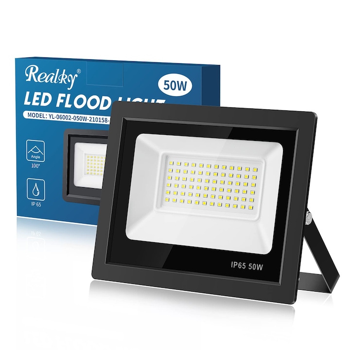 50W LED прожектор, 72 соларни крушки, водоустойчив, 6500K, студено бяло, IP65
