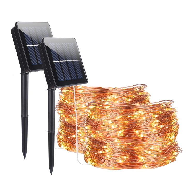Snur Luminos Solar, Aled Light, set de 2, 32m, 320 Led-uri, alb cald