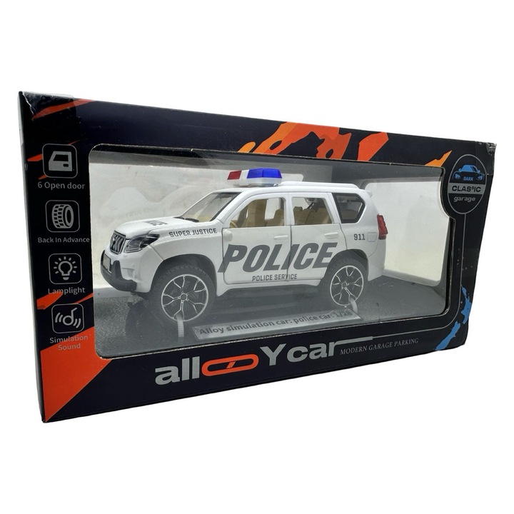 Модел на полицейска кола Toyota Land Cruiser Prado със светлини и звуци - бял 1:28