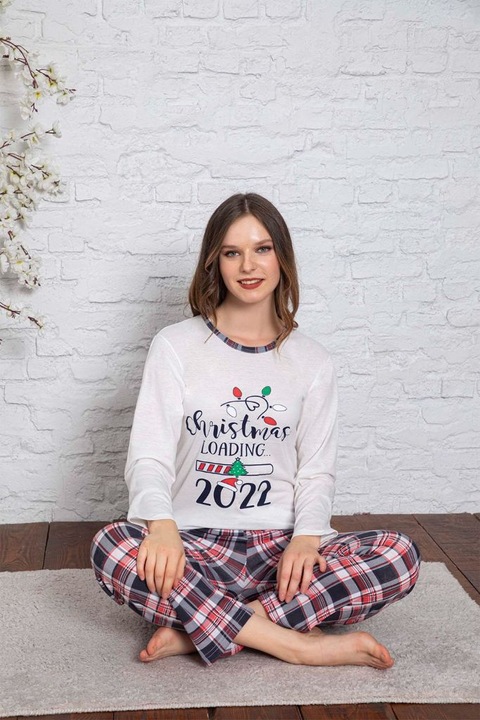 Pijama Femei, Colectie Craciun, Christmas Loading, Alb/Rosu, Rosu/Alb