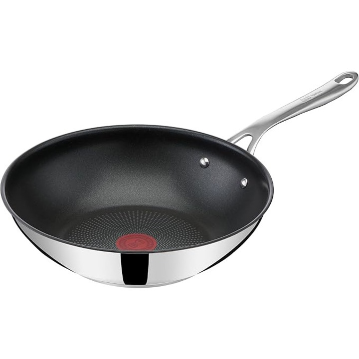Tigaie Wok Tefal Jamie Oliver, 28 cm, otel inoxidabil, strat antiaderent, indicator de temperatura