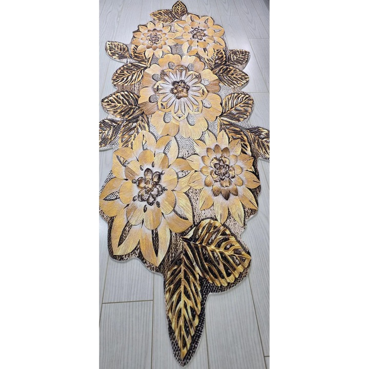 Covor Antiderapant Floral 80x300cm, Poliester, Moale, Ideal pentru Bucătărie sau Hol