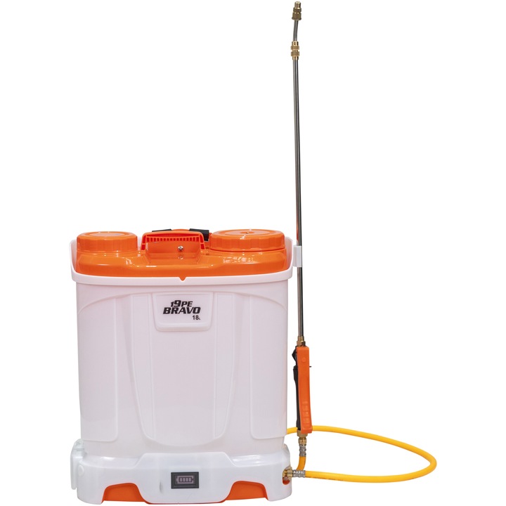 Pompa electrica de stropit cu presiune pe acumulator Ruris Bravo 19PE, acumulator 12V 8.0 Ah, rezervor tip rucsac 18 L, lance metalica telescopica, autonomie 4 h, presiune maxim 0.6 Mpa, include: acumulator + incarcator