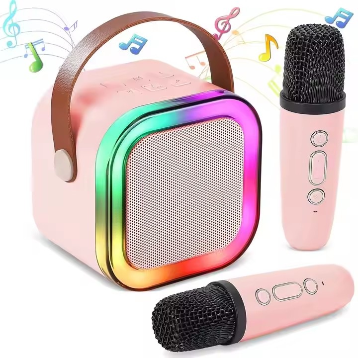 Boxă Karaoke Portabilă K12 cu 2 Microfoane Wireless, LED RGB, Bluetooth, Radio FM, Multicolor, Set