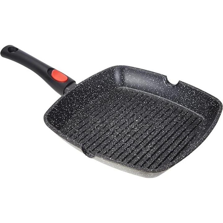 Tigaie grill KAMBERG 28cm, strat antiaderent piatră, maner detasabil, rezistentă cuptor 220C