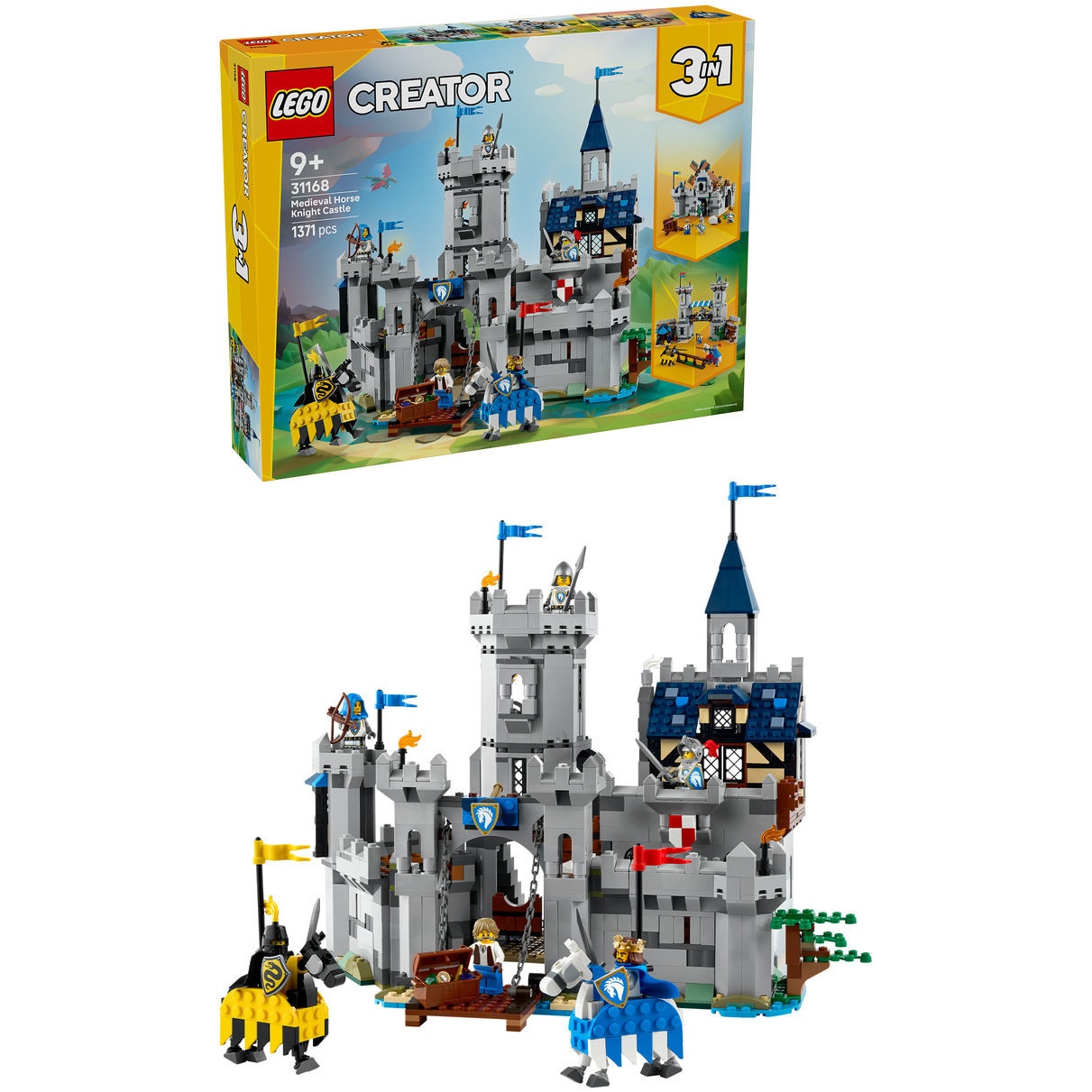 LEGO® Creator 3 in 1 - Castel medieval cu cai si cavaleri 31168, 1371 piese