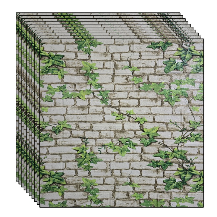 Комплект от 10 x 3D самозалепващи тапети NEXTLY, за стена или таван, водоустойчиви, регулируеми, силно лепило, лесни за монтаж, площ на покритие 5.3 кв.м, 70x77 см, модерен дизайн, кремаво-зелени, код J7446-5