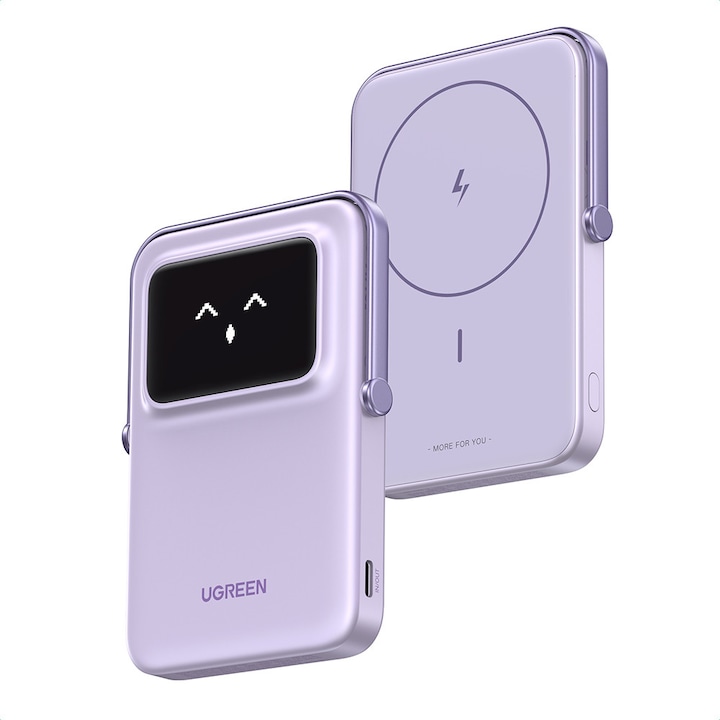 Baterie Externa Wireless cu Display 5000mAh, USB-C, 20W, 5V/3A - Ugreen PB571 (35606) - Purple