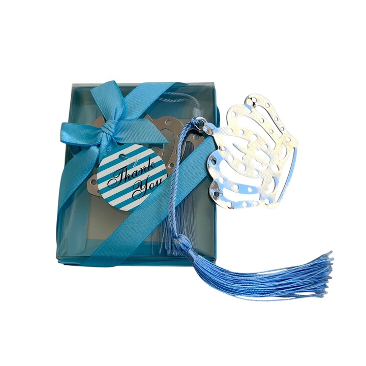 Semn de carte coronita metalica cu ciucure bleu