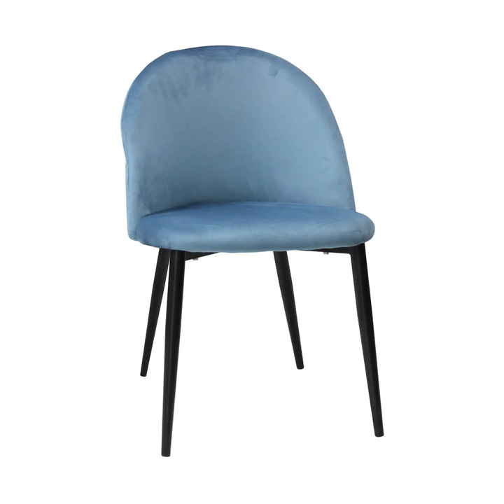 Scaun Bella Albastru, material textil, picioare metalice negre, 78x50 cm