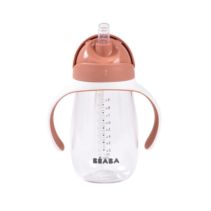 Beaba terrakotta tritán szívószálas pohár B913586, 300 ml, 8 hónapos kortól