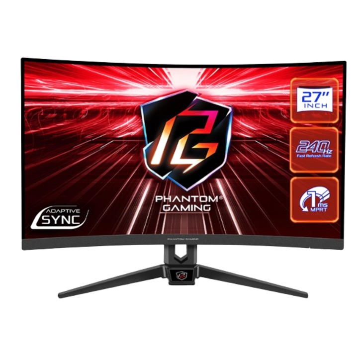 Asrock PG27F15RS1A Gaming monitor, 27" VA LED Full HD 1920 x 1080, HDMI, DisplayPort, AMD FreeSync, Ívelt képernyő, Hangszórók, 240 Hz, 1 ms, Fekete