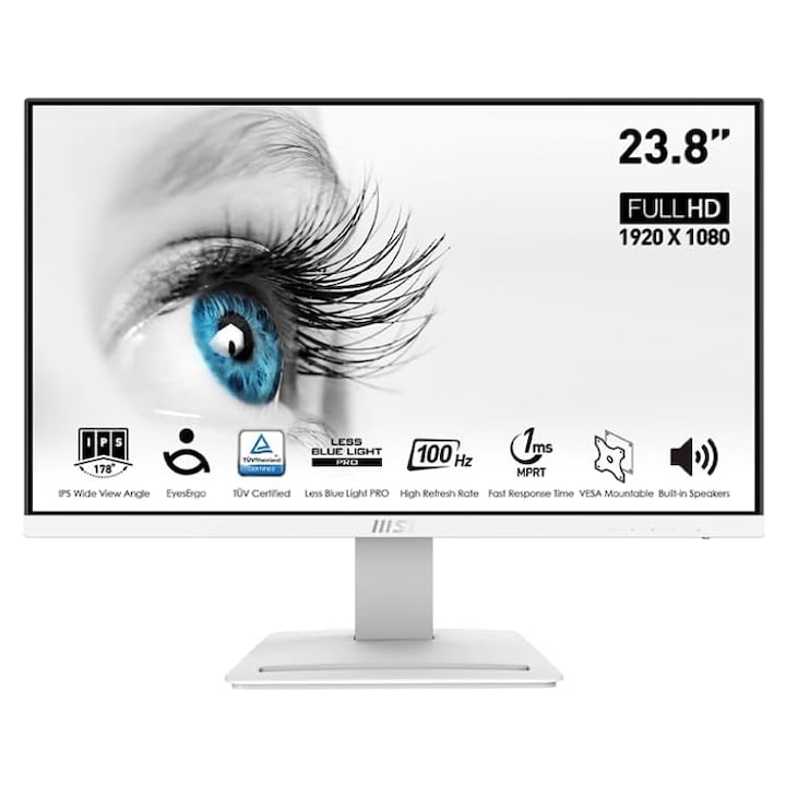 MSI PRO 23,8" MP243XW IPS LED monitor, Full HD 1920 x 1080, HDMI, DisplayPort, fehér hangszórók