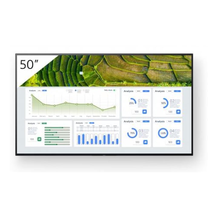 Professzionális VA LED képernyő Sony 50" FW-50BZ30L, UHD 3840 x 2160, HDMI, WiFi, fekete