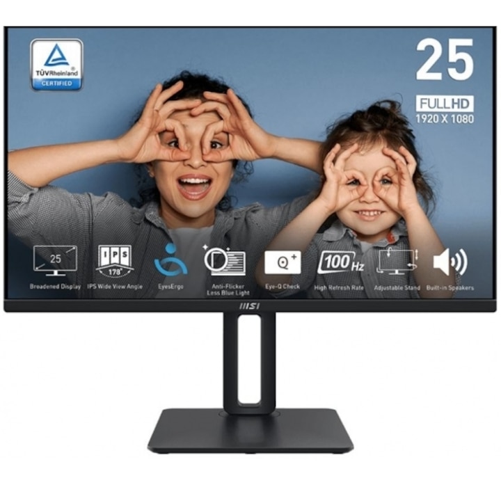 Monitor IPS LED MSI PRO 24.5" MP251P, Full HD 1920 x 1080, VGA, HDMI, Hangszórók, Pivot, 100 Hz, 1 ms Fekete