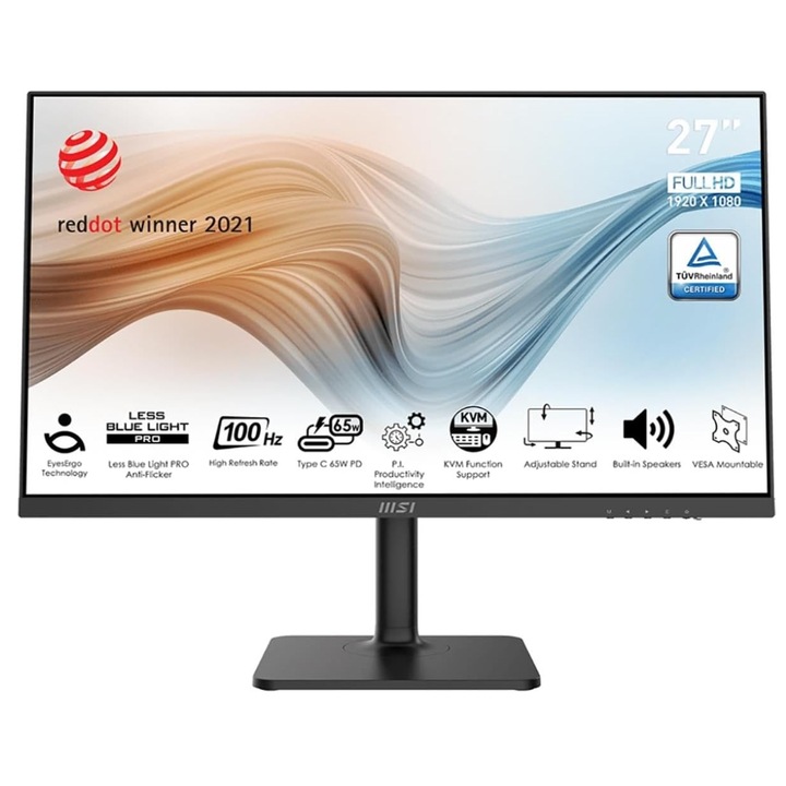 MSI MODERN 27" MD272XP IPS LED monitor, Full HD 1920 x 1080, HDMI, DisplayPort, Hangszórók, 100 Hz, 1 ms Fekete
