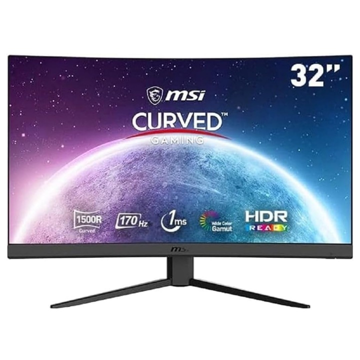 MSI Optix G32CQ4DE E2 gamer monitor VA LED, 31.5", WQHD 2560 x 1440, HDMI, DisplayPort, Ívelt képernyő, 170 Hz, 1 ms, fekete