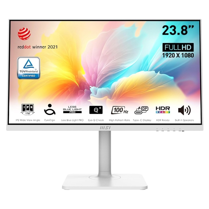 MSI Modern 23,8" MD2412PW IPS LED monitor, Full HD 1920 x 1080, HDMI, hangszórók, Pivot, 100 Hz, 1 ms fehér