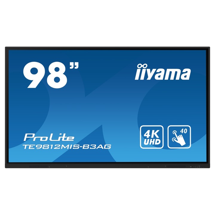 Professzionális kijelző IPS LED Iiyama 97.5" TE9812MIS-B3AG, UHD 3840 x 2160, VGA, HDMI, hangszórók, érintőképernyő, fekete