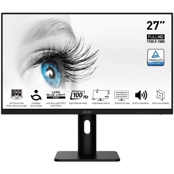 MSI 27"-os PRO MP273APDE IPS LED monitor, Full HD 1920 x 1080, VGA, HDMI, DisplayPort, hangszórók, Pivot, 100 Hz, 1 ms fekete