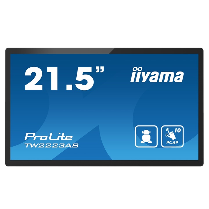 Professzionális képernyő VA LED Iiyama 21.5" TW2223AS-B2, Full HD 1920 x 1080, HDMI, hangszórók, érintőképernyő, fekete