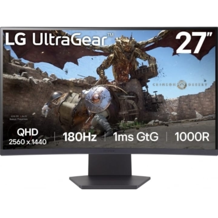 LG 27" 27GS60QX-B gamer monitor VA LED, QHD 2560 x 1440, HDMI, DisplayPort, Ívelt képernyő, 180 Hz, 1 ms, fekete
