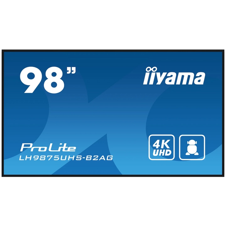 Iiyama 97,5"-os LH9875UHS-B2AG IPS LED monitor, UHD 3840 x 2160, VGA, DVI, HDMI, DisplayPort, fekete hangszórók