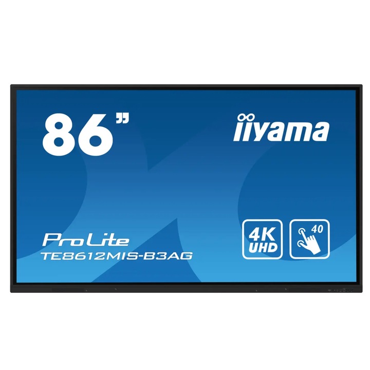 Professzionális képernyő VA LED iiyama ProLite 85.6" TE8612MIS-B3AG, UHD 3840 x 2160, VGA, HDMI, hangszórók, érintőképernyő, fekete
