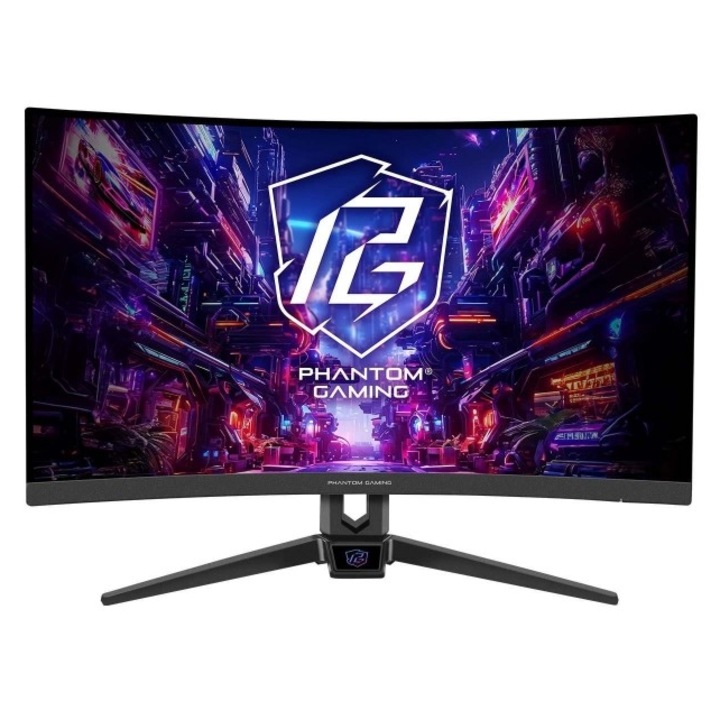 ASRock PG27QRT2A gamer monitor, 27" VA LED, QHD 2560 x1440, HDMI, DisplayPort, hangszórók, ívelt képernyő, 180 Hz, 1 ms, fekete