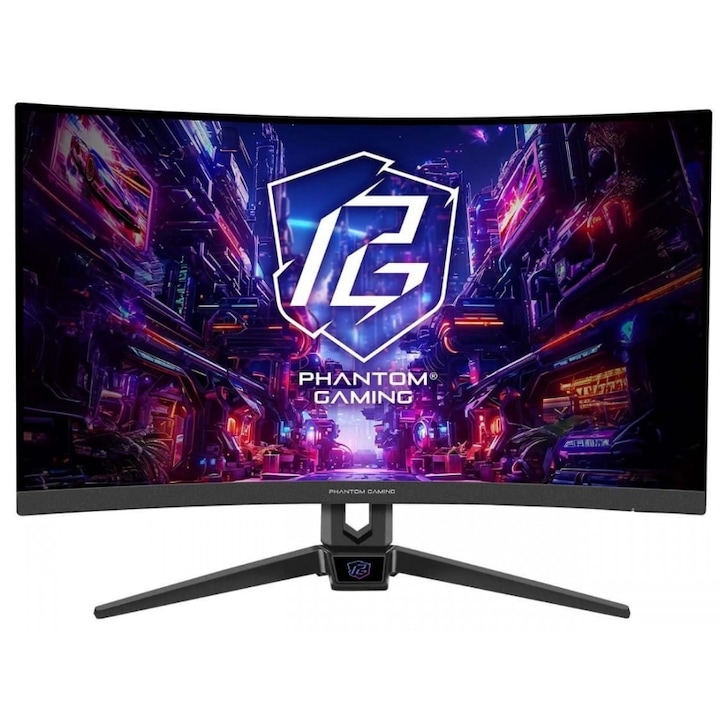 ASRock PG27FRS1A gamer monitor, 27" Full HD VA LED, 1920 x 1080, HDMI, DisplayPort, hangszórók, ívelt képernyő, 280 Hz, 1 ms fekete