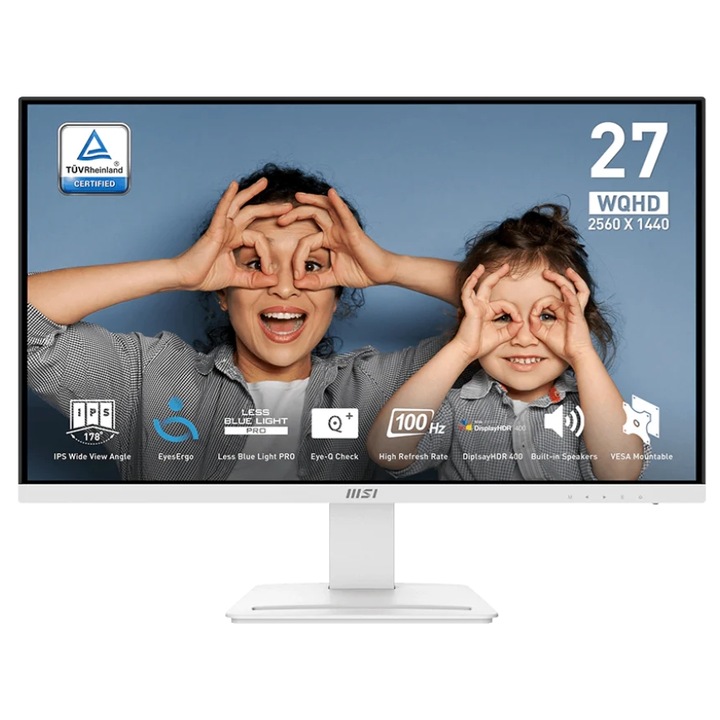 Monitor IPS LED MSI 27" PRO MP273QW E2, WQHD 2560 x 1440, HDMI, DisplayPort, Boxe, 100 Hz, 1 ms Alb