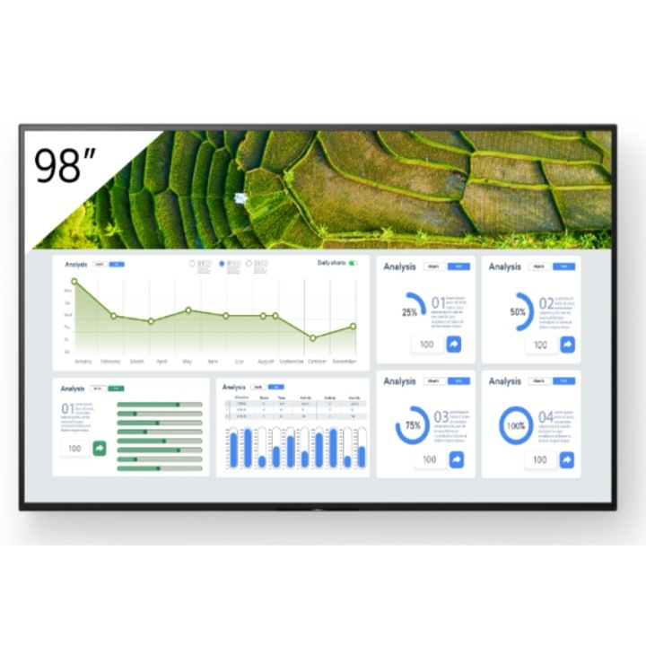 Sony 85"-os FW-98BZ30L professzionális VA LED képernyő, UHD 3840 x 2160, HDMI, WiFi, fekete