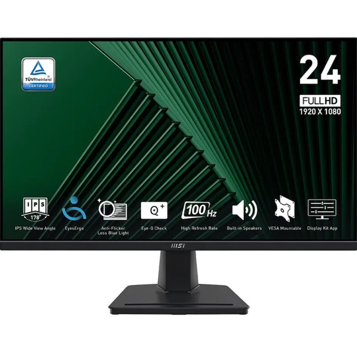 MSI 23,8" PRO MP245G IPS LED monitor, Full HD 1920 x 1080, VGA, HDMI, DisplayPort, Hangszórók, 100 Hz, 1 ms Fekete