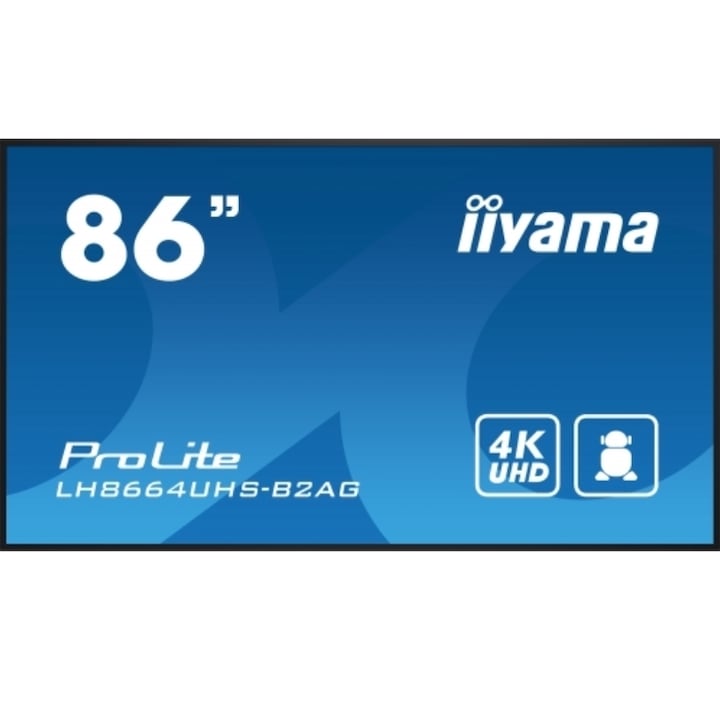 IPS LED professzionális kijelző iiyama ProLite LH8664UHS-B2AG, Ultra HD 3840 x 2160, HDMI, fekete hangszórók