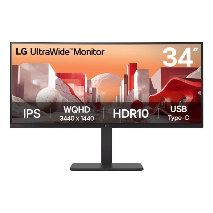 LG 34" 34BA75QE-B IPS LED monitor, UWQHD 3440 x 1440, HDMI, DisplayPort, Ívelt képernyő, fekete