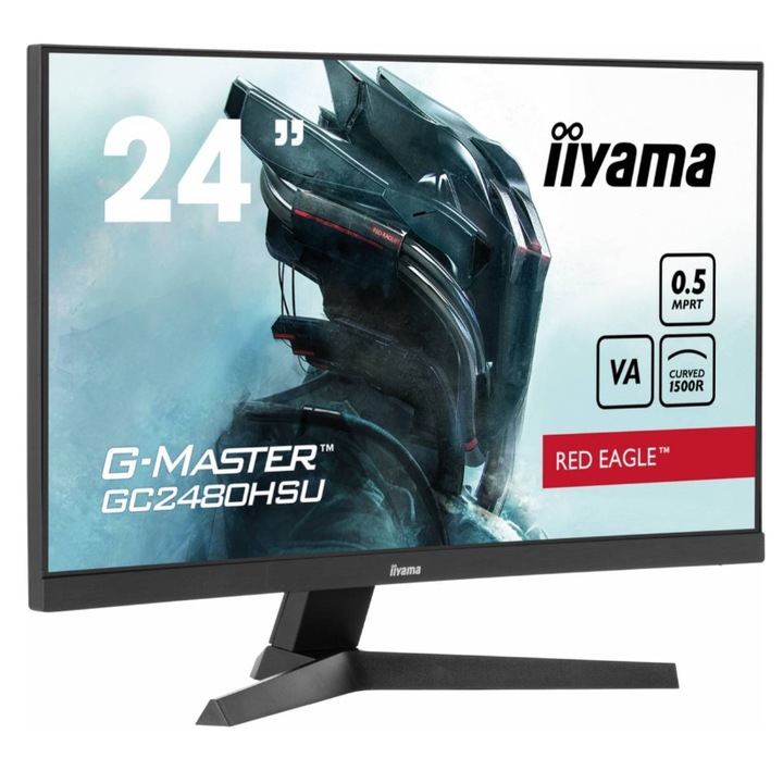 Játékmonitor VA LED 23.6" GC2480HSU-B1, Full HD 1920 x 1080, HDMI, DisplayPort, Ívelt képernyő, Hangszórók, 180 Hz, 0.5 ms Fekete