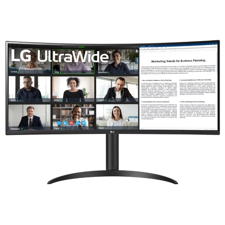 LG 34" 34WR55QK-B VA LED monitor, WQHD 3440 x 1440, HDMI, DisplayPort, Ívelt képernyő, 100 Hz, 5 ms fekete