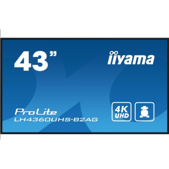 Professzionális VA LED képernyő Iiyama 42.5" LH4360UHS-B2AG, UHD 3840 x 2160, HDMI, hangszórók fekete színben
