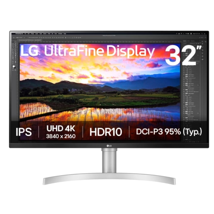 LG 31.5" 32UN650K-W IPS LED monitor, UHD 3840 x 2160, HDMI, DisplayPort, fehér hangszórók