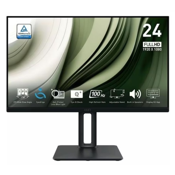 MSI 23,8"-os PRO MP245PG IPS LED monitor, Full HD 1920 x 1080, VGA, HDMI, DisplayPort, fekete hangszórók