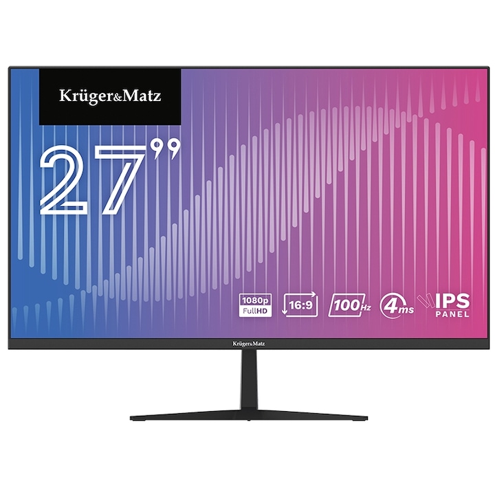 Kruger&Matz 27" KM9901-MT27 IPS LED monitor, Full HD 1920 x 1080, VGA, HDMI, Hangszórók, 100 Hz, 4 ms Fekete