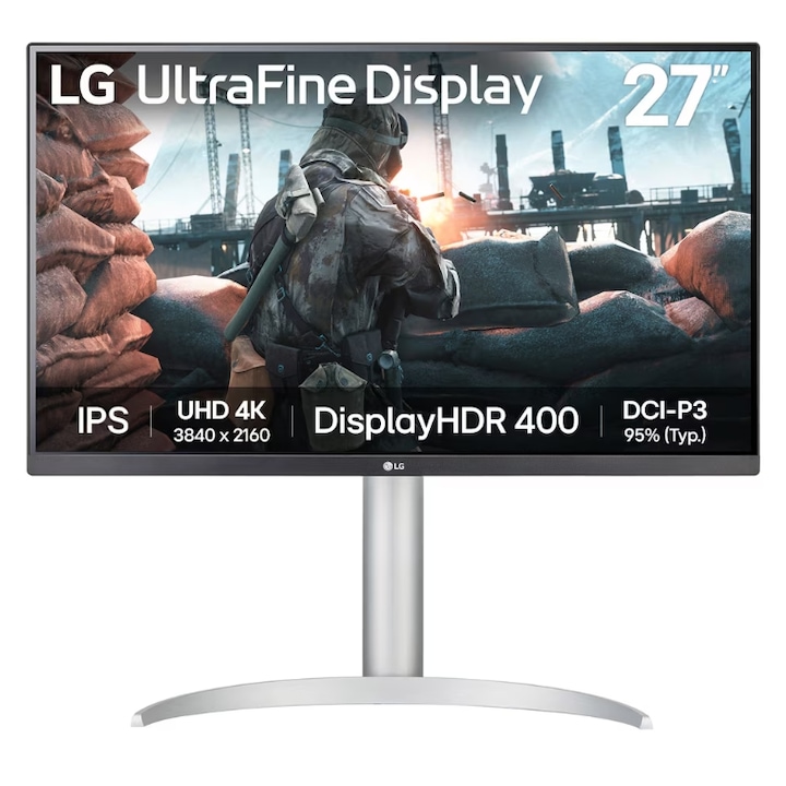 LG 27" 27UP650K-W IPS LED monitor, UHD 3840 x 2160, HDMI, DisplayPort, Pivot fehér/ezüst