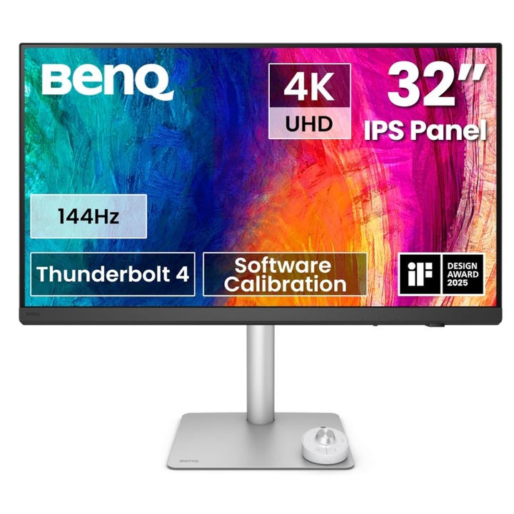 Монитор IPS LED BenQ 31.5" PD3226G, UHD 3840 x 2160, HDMI, DisplayPort, високоговорители, Pivot, 144 Hz, 1 ms, бял/сребрист