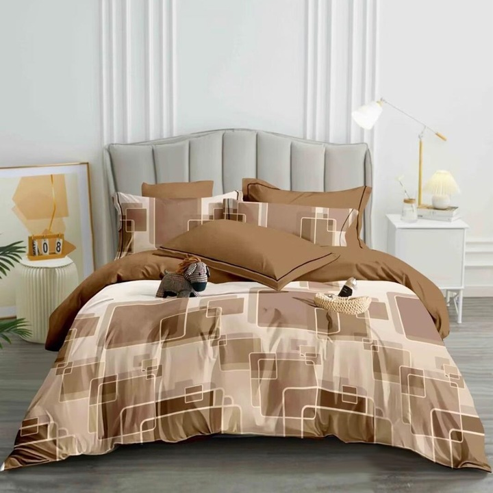 Egyszemélyes ágyneműhuzat téglalap alakú párnahuzattal, Alber, mercerizált pamut, többszínű