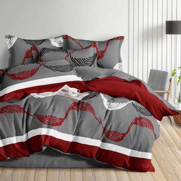 Egyszemélyes ágyneműhuzat téglalap alakú párnahuzattal, Porir, mercerizált pamut, többszínű