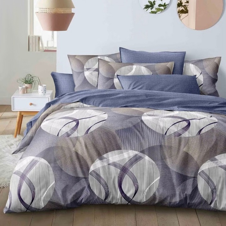 Lenjerie de pat pentru o persoana cu husa de perna dreptunghiulara, Wirini, bumbac mercerizat, multicolor, 3 piese