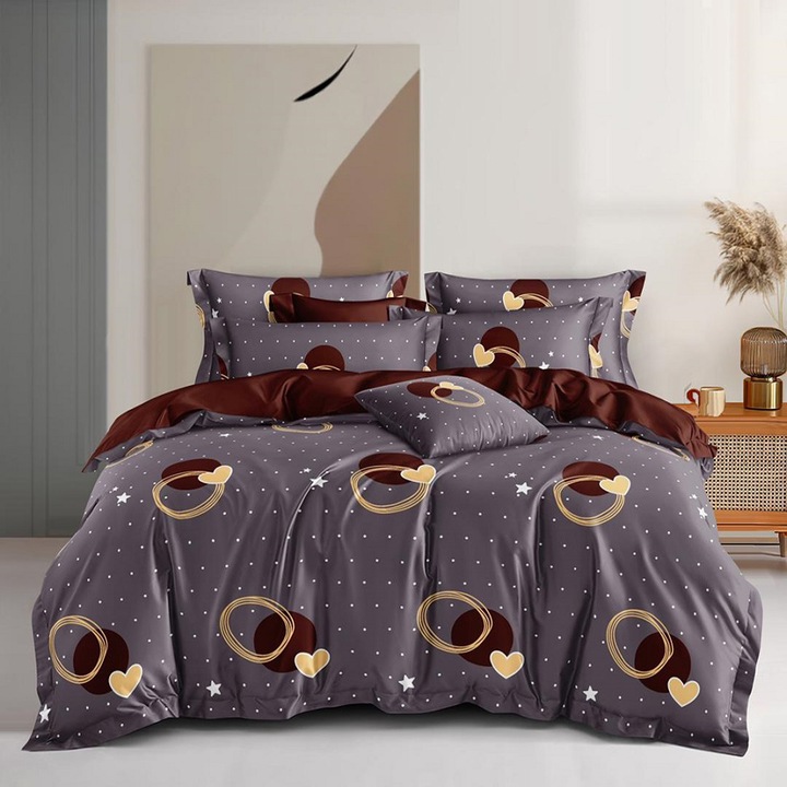 Egyszemélyes ágyneműhuzat négyzet alakú párnahuzattal, Lova, mercerizált pamut, többszínű